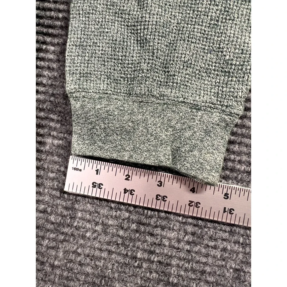 Vintage Alpine Ridge Rugged Wear Thermal Henley Shirt Green Marl Waffle Knit USA